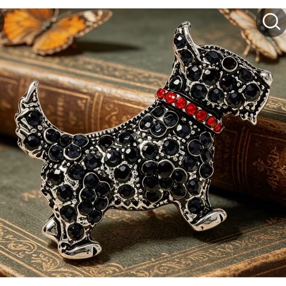 Scottie Dog Brooch Women Black Excellent Rhinestone Terrier Pin